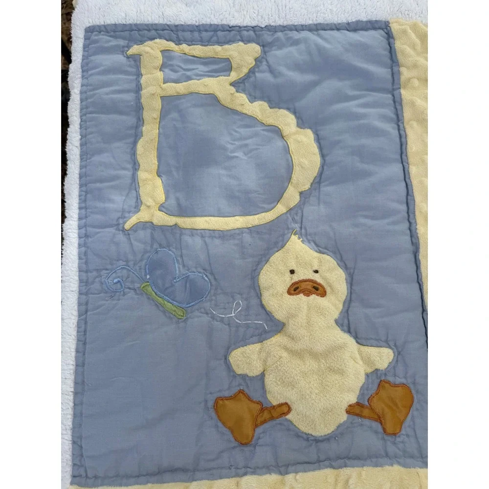 Handmade Baby Quilt Blue Yellow Minky Dot Duck Frog Alphabet Nursery Blanket
